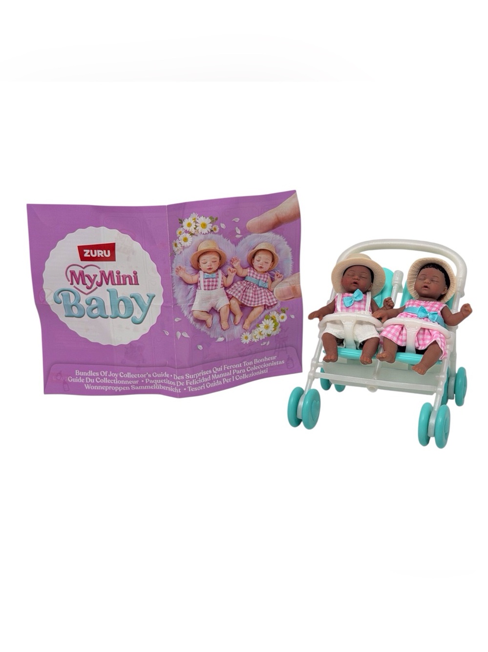 Zuru My Mini Baby Series Double Stroller Twins Boy & Girl Dark Skin Tone  EUC